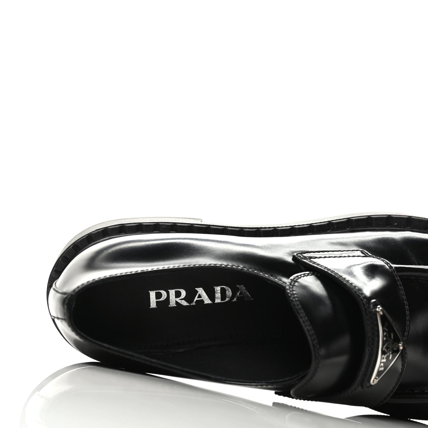 Prada Spazzolato Metal Triangle Logo 50mm Loafers 39.5 Black 7 of 8