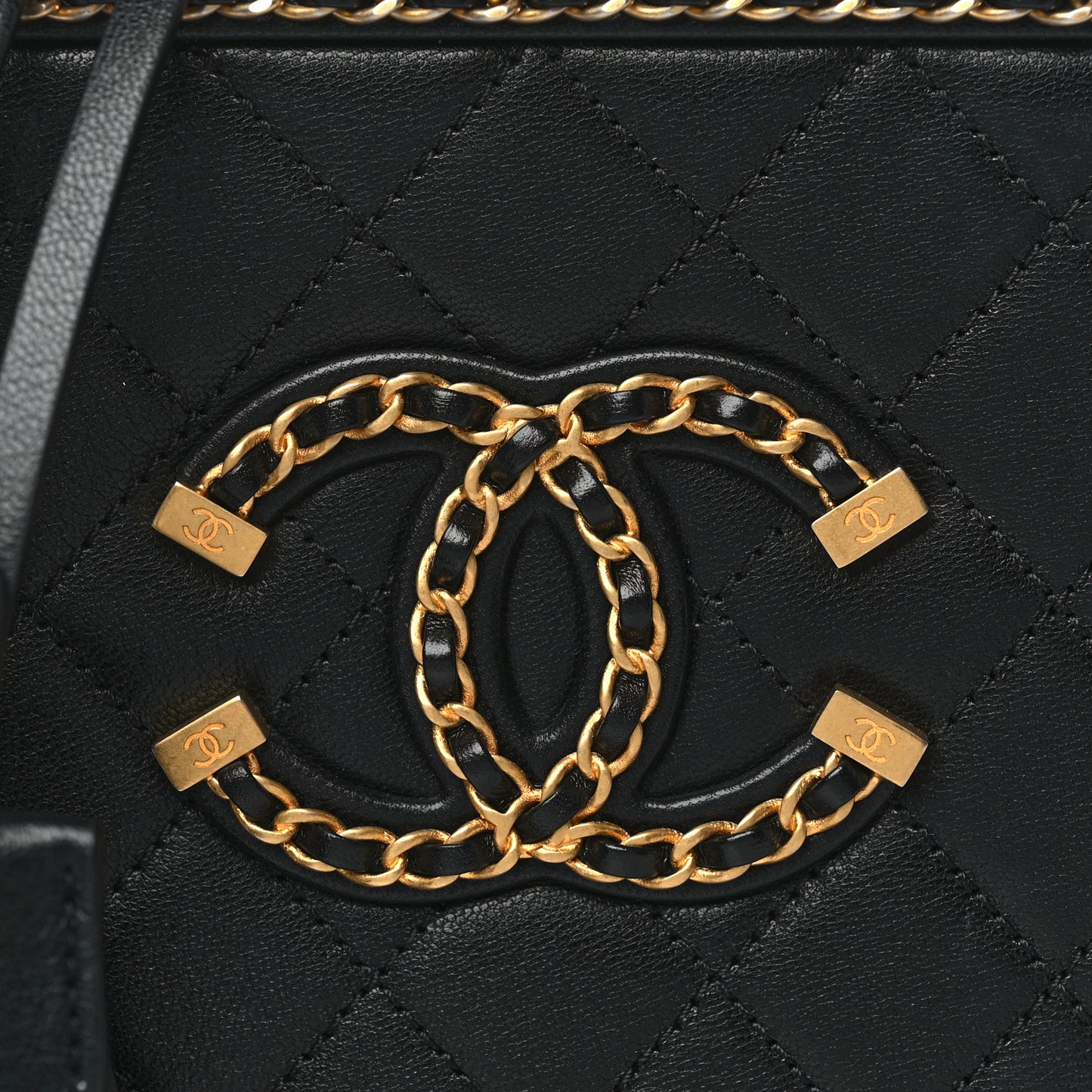Goatskin Quilted Small CC Filigree Vanity Case Black