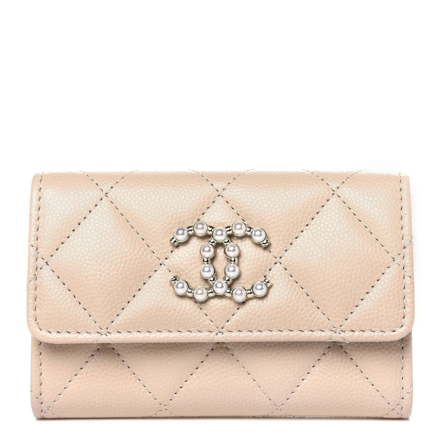 Chanel Caviar Pearl Quilted Coco Candy Flap Card Holder Beige 1 of 12