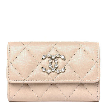 Chanel Caviar Pearl Quilted Coco Candy Flap Card Holder Beige 1 of 12