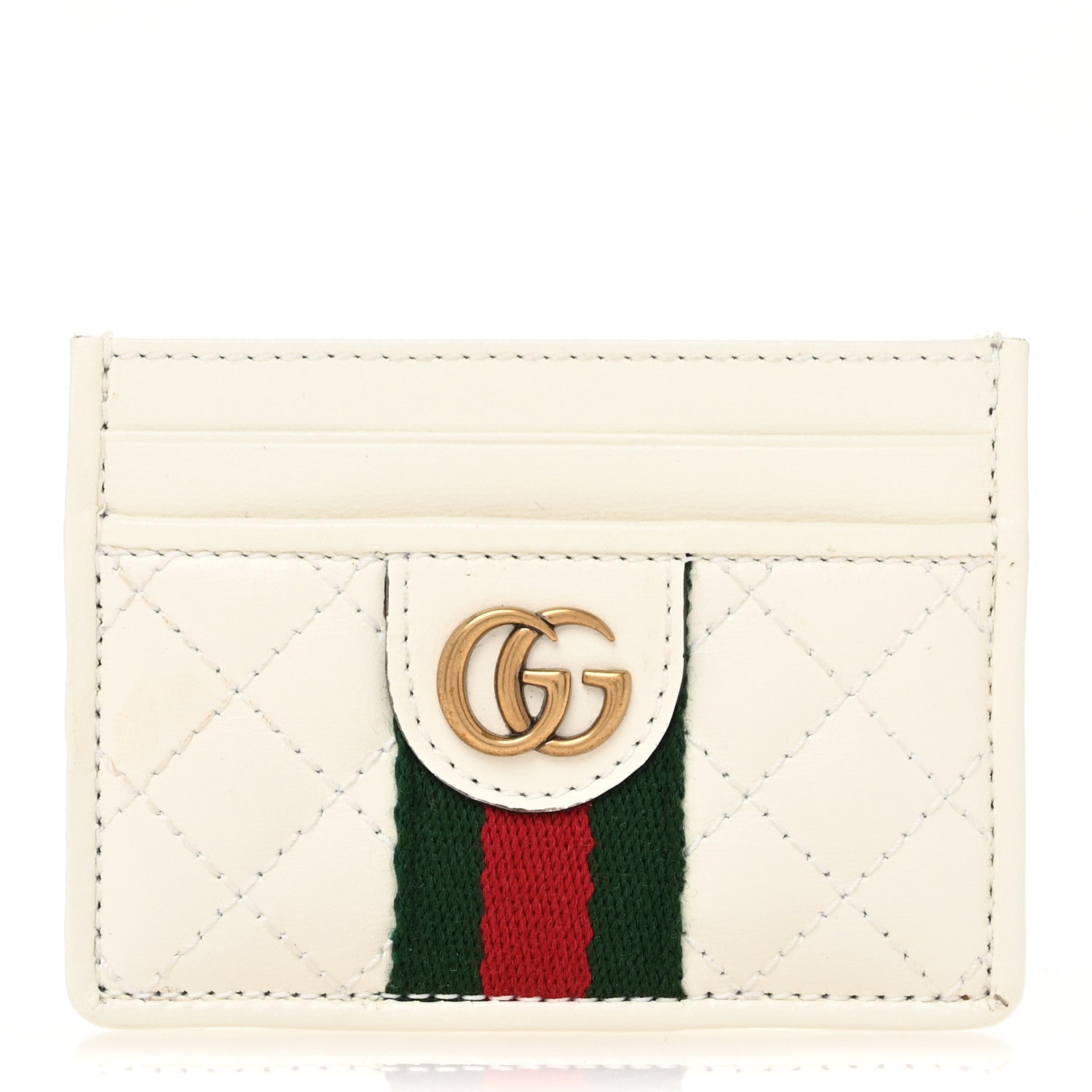 Gucci Calfskin Web Stitched Ophidia Card Holder Off White 1 of 8