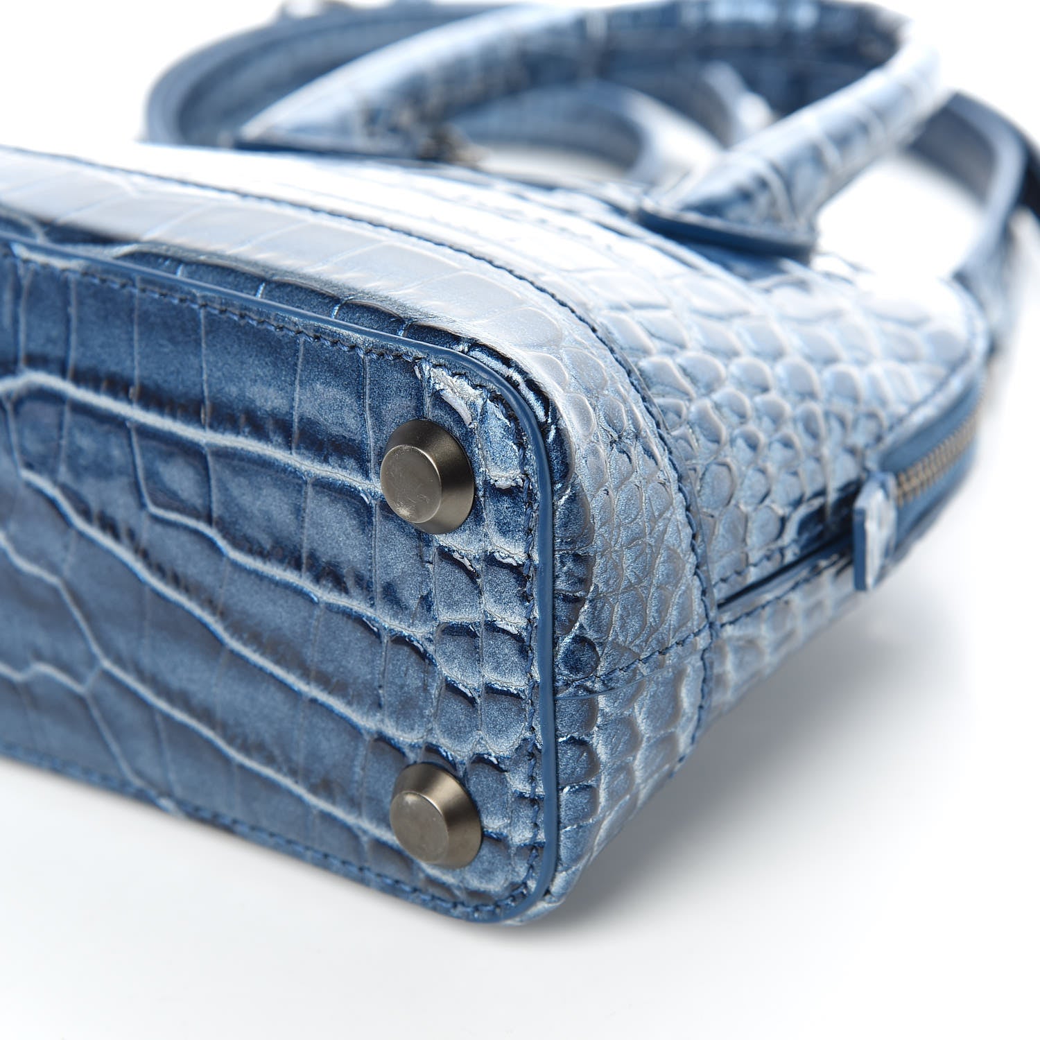 Balenciaga Metallic Calfskin Crocodile Embossed XXS Ville Top Handle Bag Bleu 9 of 9