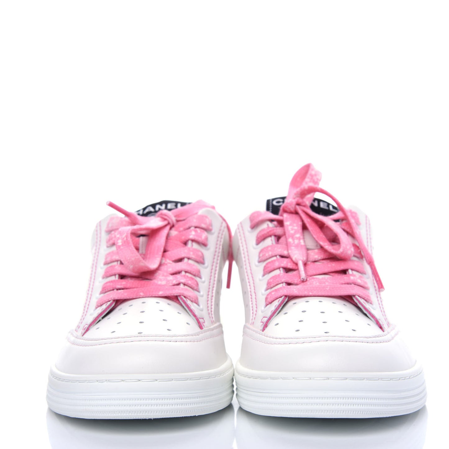 Calfskin Womens Logo Sneakers 37.5 White Pink