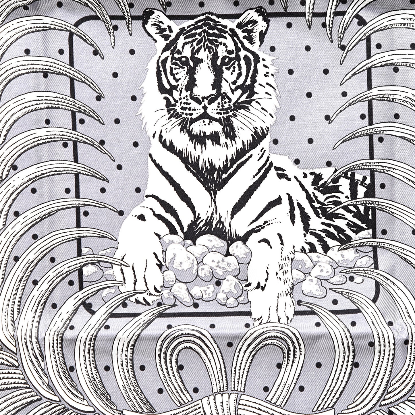 Silk Tigre Royal Bandana Scarf 55 Gris Bleu Grise Blanc