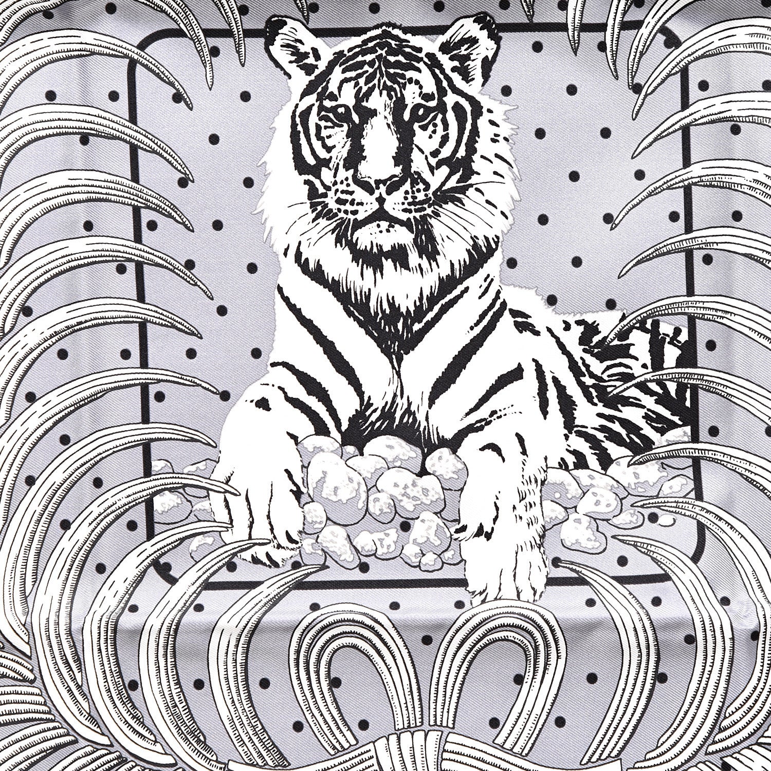 Hermes Silk Tigre Royal Bandana Scarf 55 Gris Bleu Grise Blanc 2 of 5