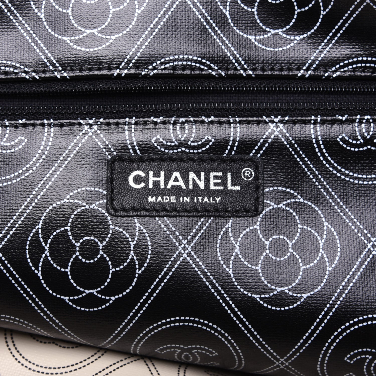 Chanel Coated Canvas Camellia Large Shopping Tote Black Beige 8 of 17