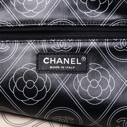 Chanel Coated Canvas Camellia Large Shopping Tote Black Beige 8 of 17