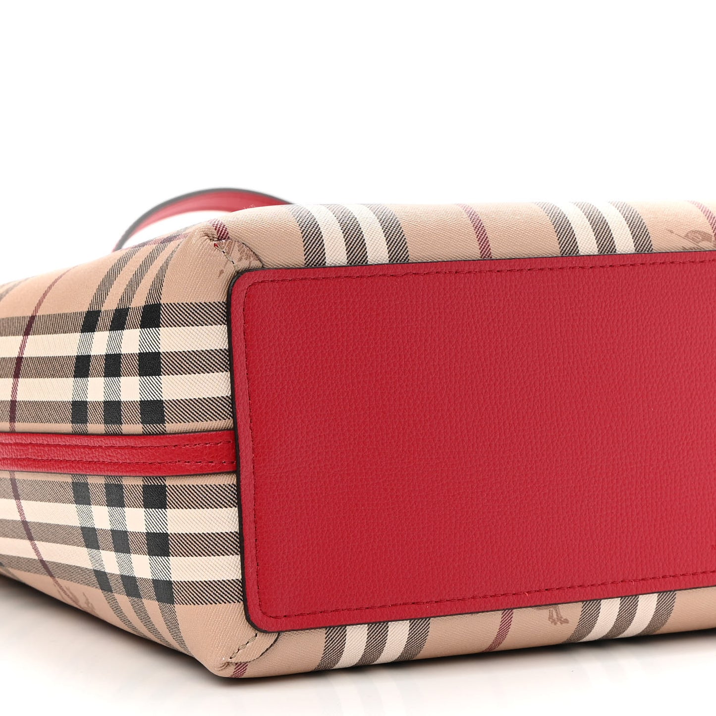 Grainy Calfskin Haymarket Check Small Reversible Tote Red