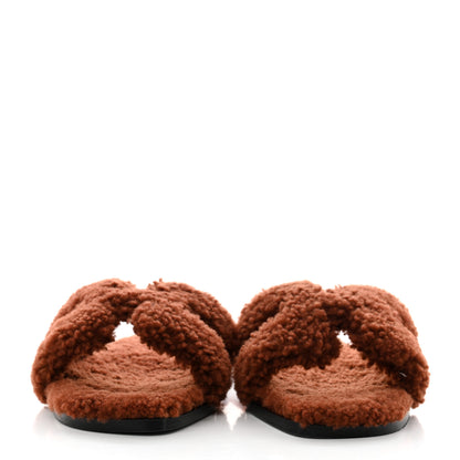 Hermes Woolskin Oran Sandals 40.5 Cognac 2 of 7