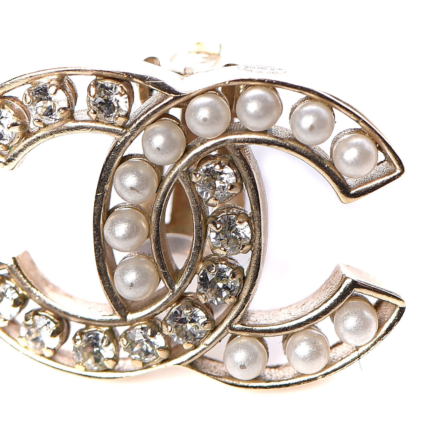 Chanel Crystal Pearl CC Clip On Earrings Light Gold 6 of 6