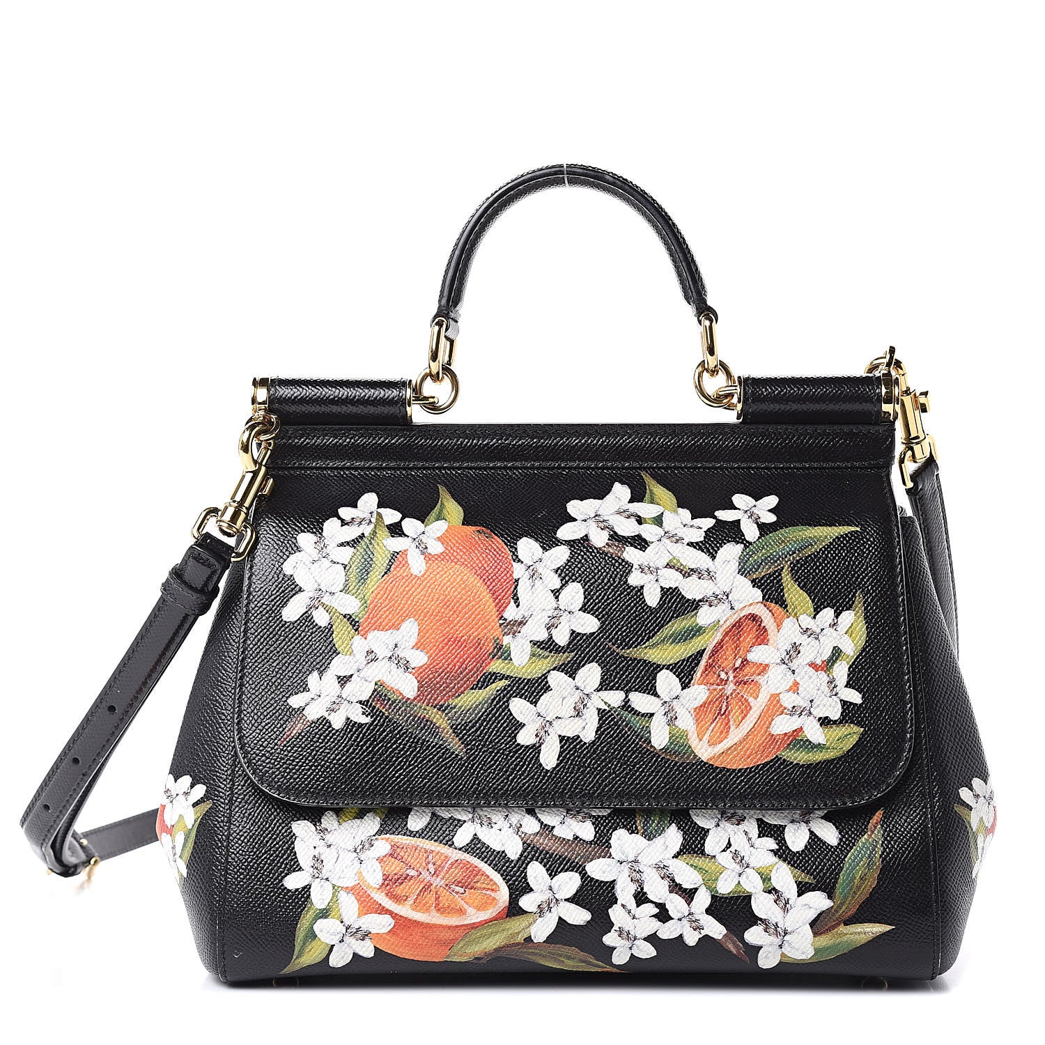 Dolce & Gabbana Dauphine Orange Print Medium Miss Sicily Satchel Black 1 of 13