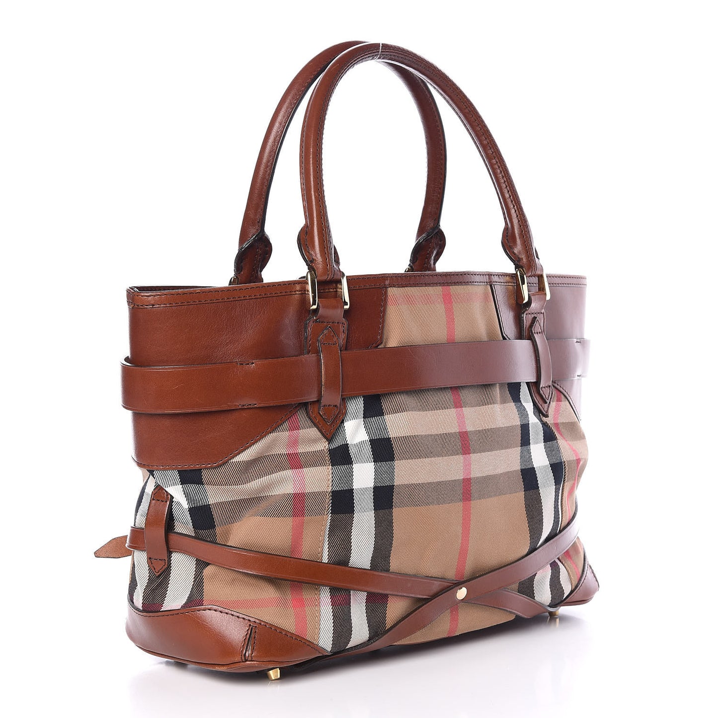 House Check Bridle Calfskin Medium Lynher Tote Dark Tan