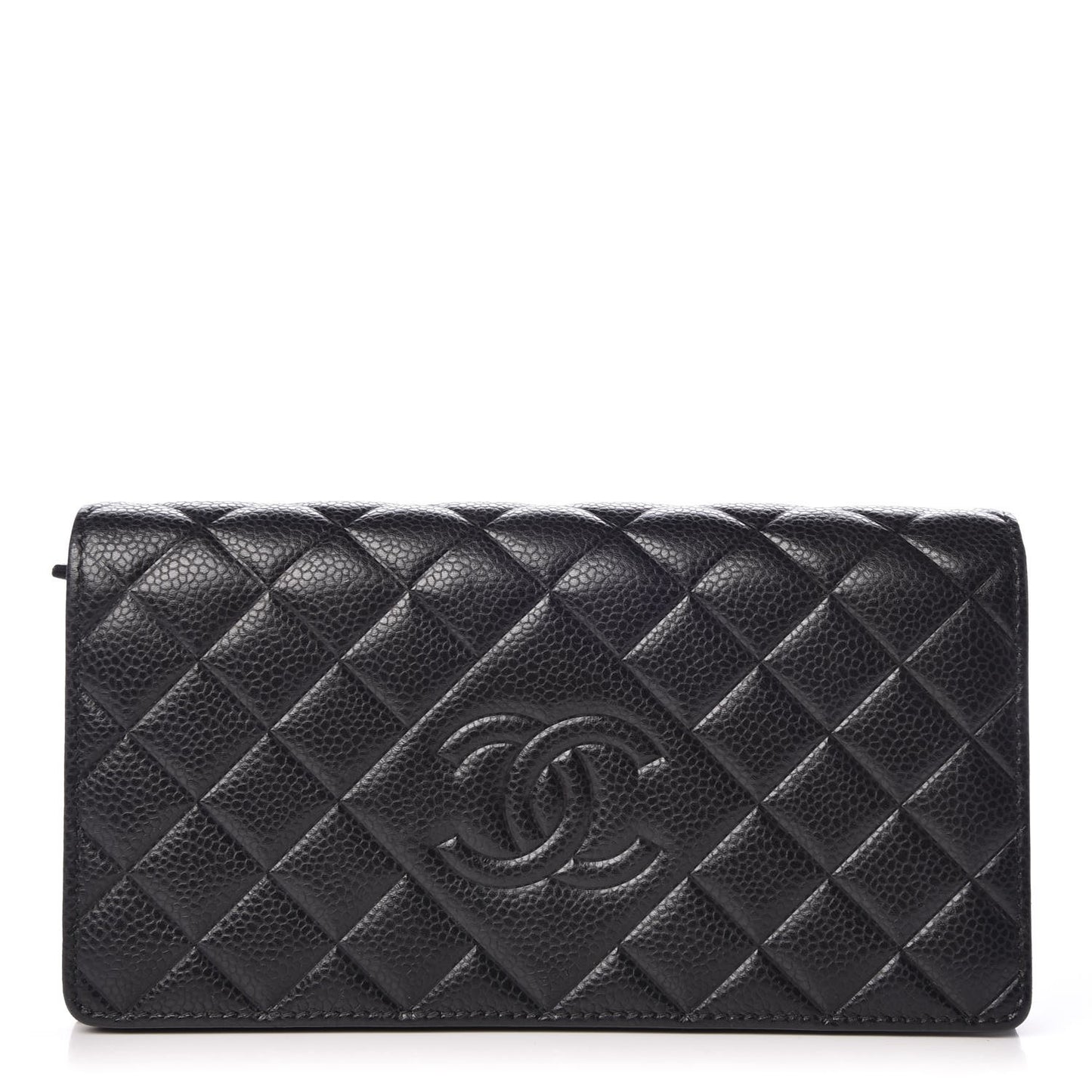 Caviar Quilted Diamond CC Large Gusset Flap Wallet Black