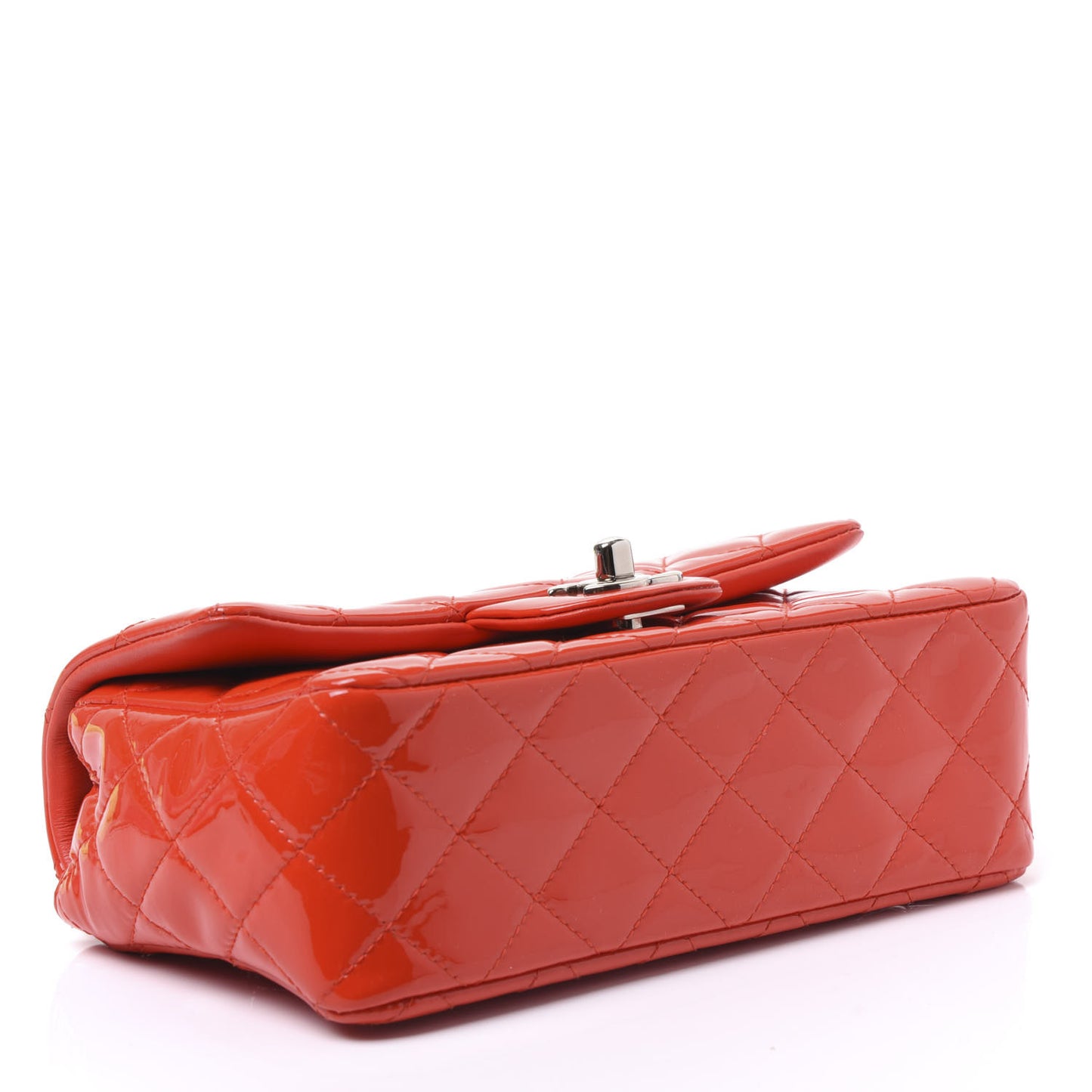 Patent Calfskin Quilted Mini Rectangular Flap Red