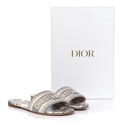 Christian Dior Canvas Toile de Jouy Embroidered Dway Flat Slide Sandals 37.5 Light Grey 9 of 9