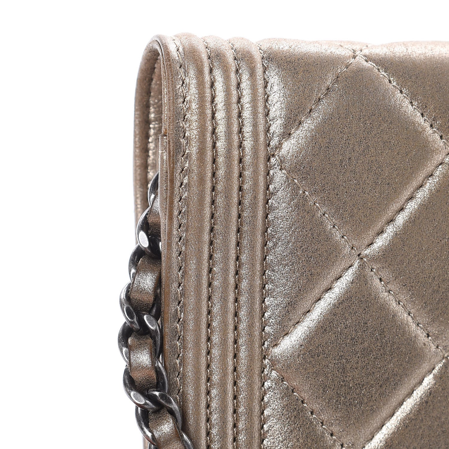 Chanel Metallic Calfskin Quilted Boy Wallet On Chain WOC Gold 13 of 18