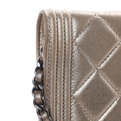 Chanel Metallic Calfskin Quilted Boy Wallet On Chain WOC Gold 13 of 18
