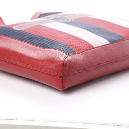 Gucci Canvas Calfskin Sylvie Stripe Logo Mens Tote Red White Blue 5 of 8
