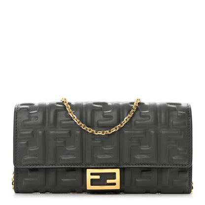 Fendi Nappa FF Embossed Continental Wallet On Chain Anthracite 1 of 9