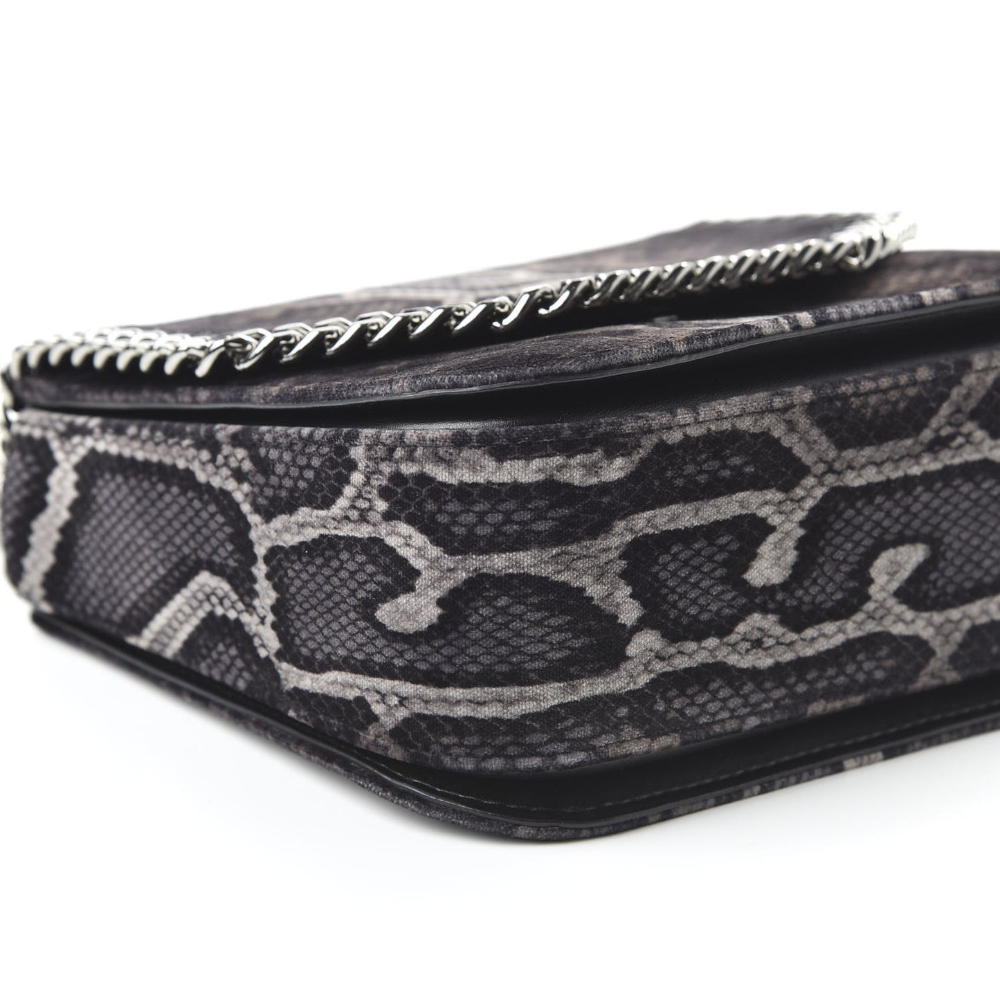 Snake Print Velvet Falabella Box Shoulder Bag Black