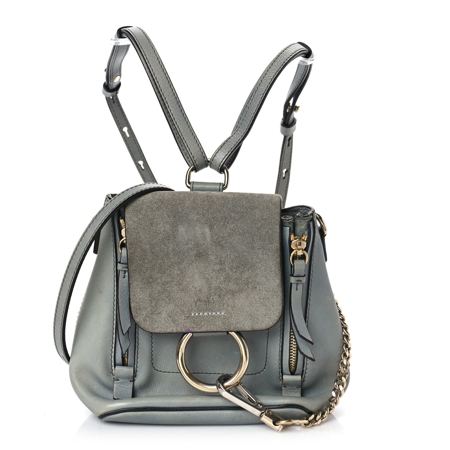 Suede Calfskin Mini Faye Backpack Washed Blue