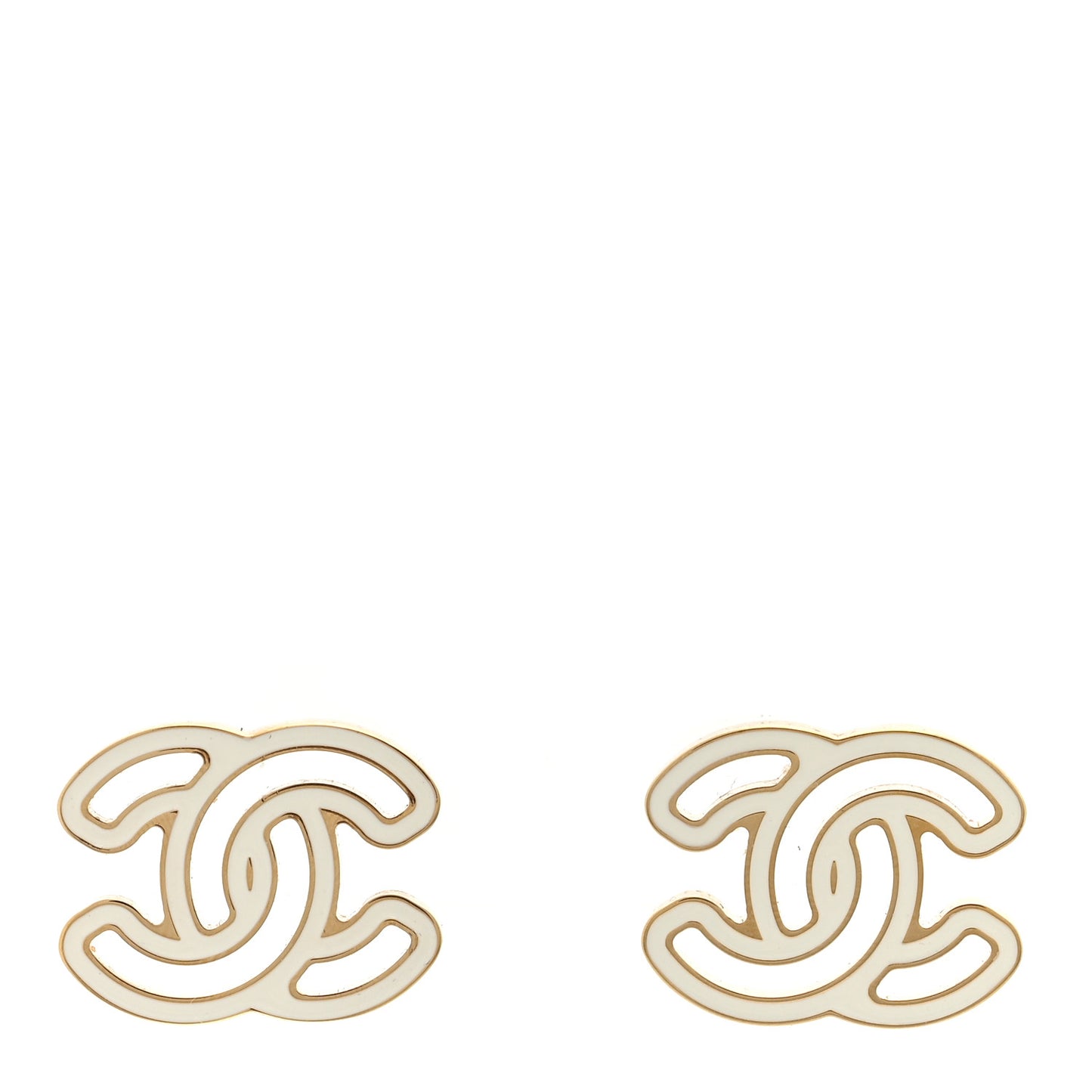 Metal Enamel CC Earrings Gold White