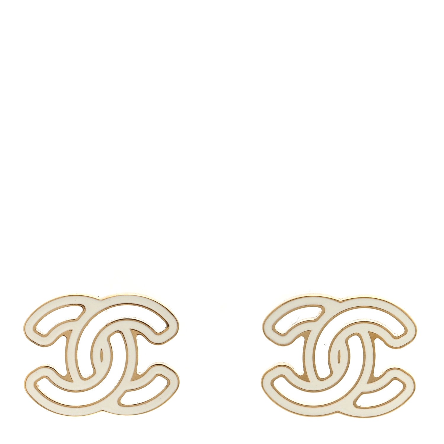 Chanel Metal Enamel CC Earrings Gold White 1 of 4