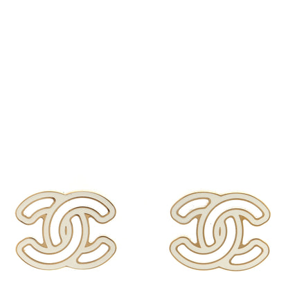 Chanel Metal Enamel CC Earrings Gold White 1 of 4