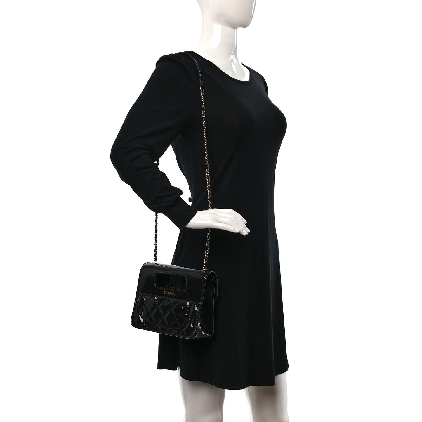 Patent Quilted Mini Graphic Catch Flap Black