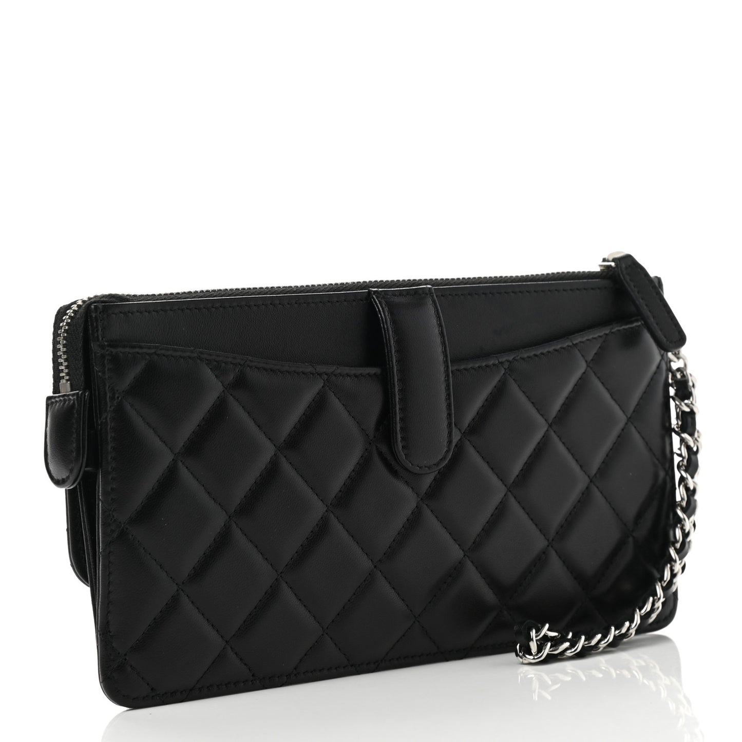 Lambskin Quilted Classic Pouch With Handle Black
