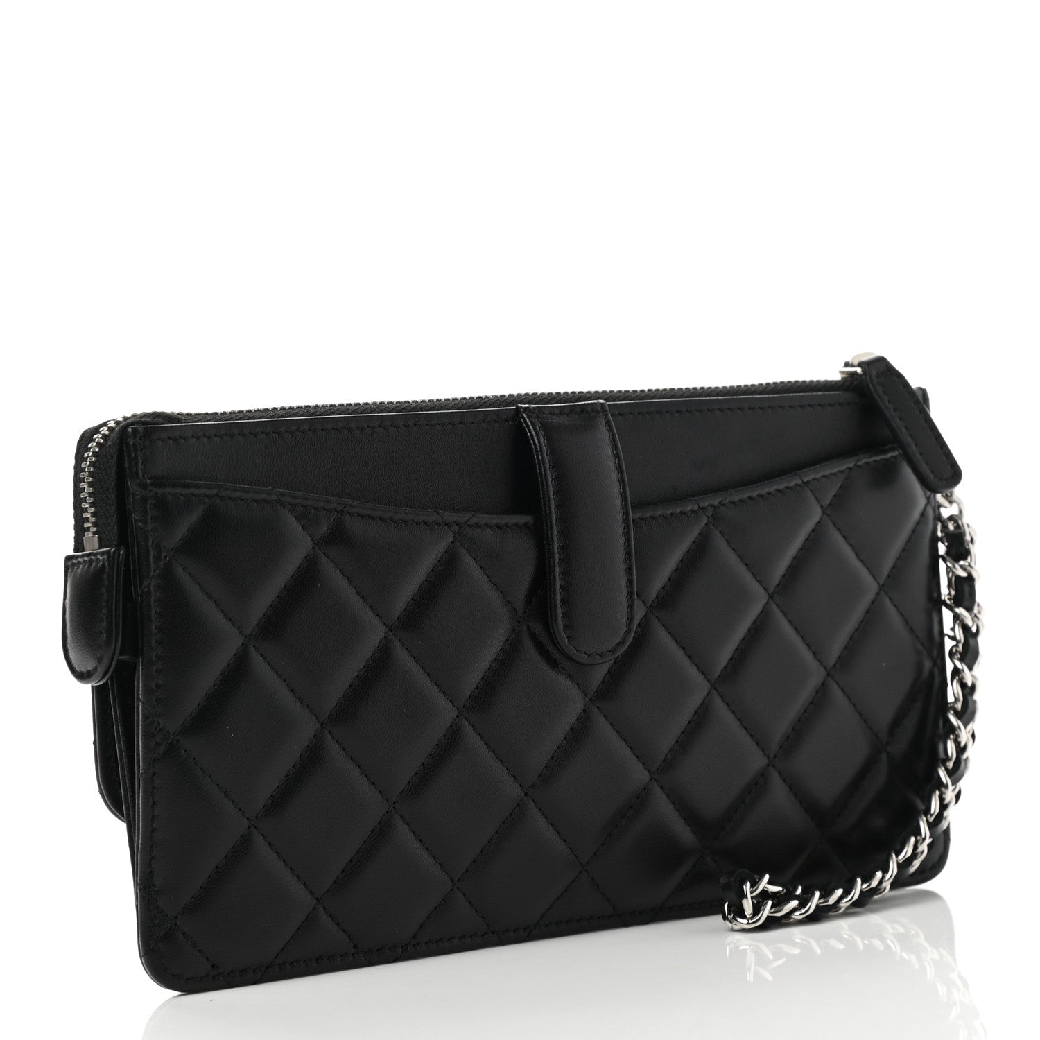 Chanel Lambskin Quilted Classic Pouch With Handle Black 3 of 8