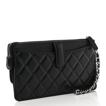 Chanel Lambskin Quilted Classic Pouch With Handle Black 3 of 8