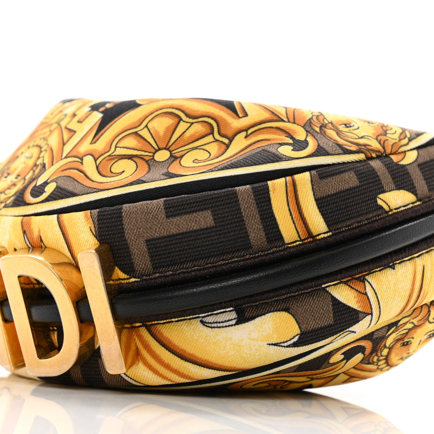 Fendi X VERSACE Silk Fendace Baroque Nano Fendigraphy Hobo Charm Black Gold 10 of 10
