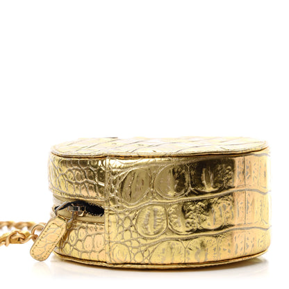 Chanel Metallic Calfskin Crocodile Embossed Cocodile Round Clutch with Chain Gold 4 of 11