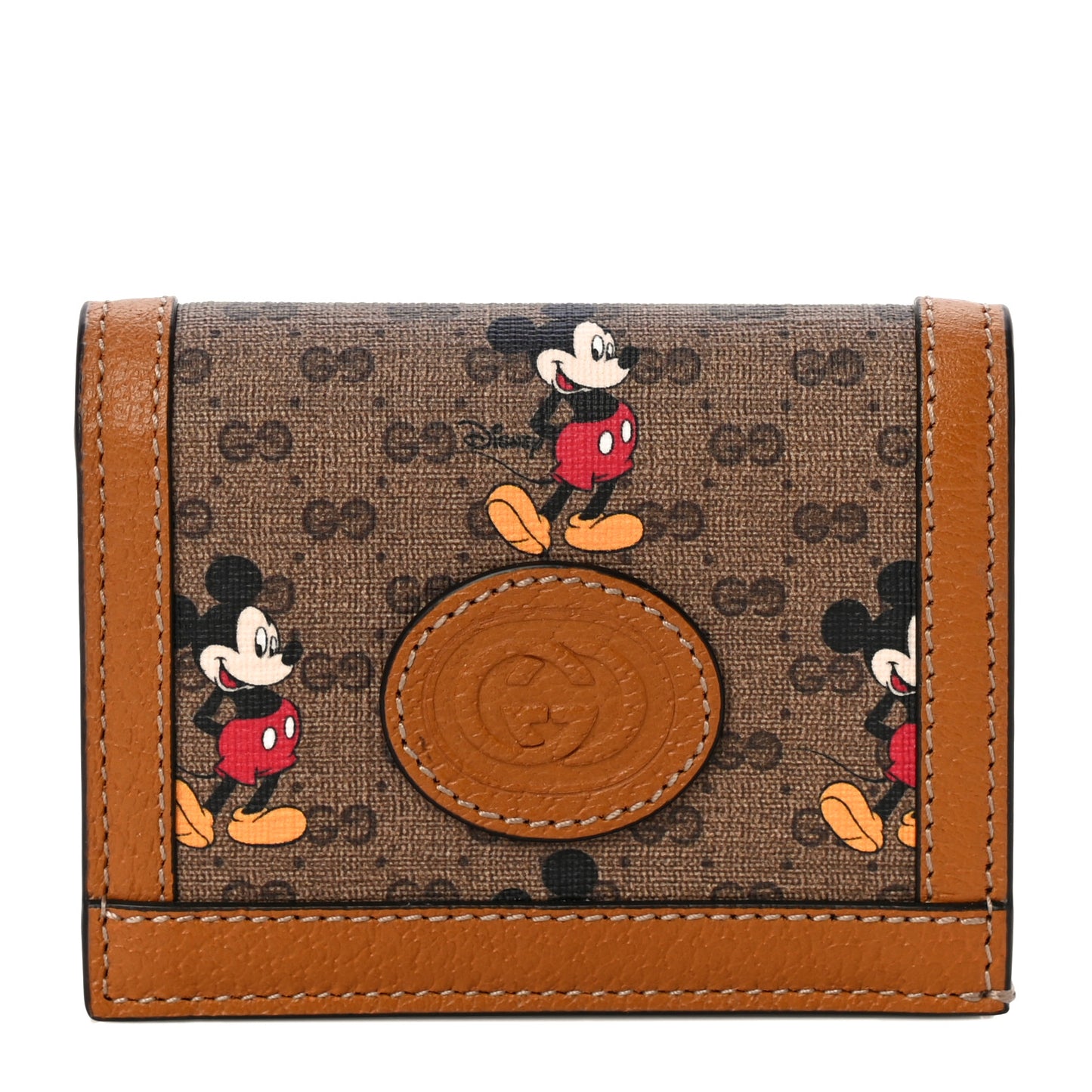X DISNEY Mini Vintage GG Supreme Monogram Mickey Mouse Card Holder Wallet Beige Vintage Sun Oil