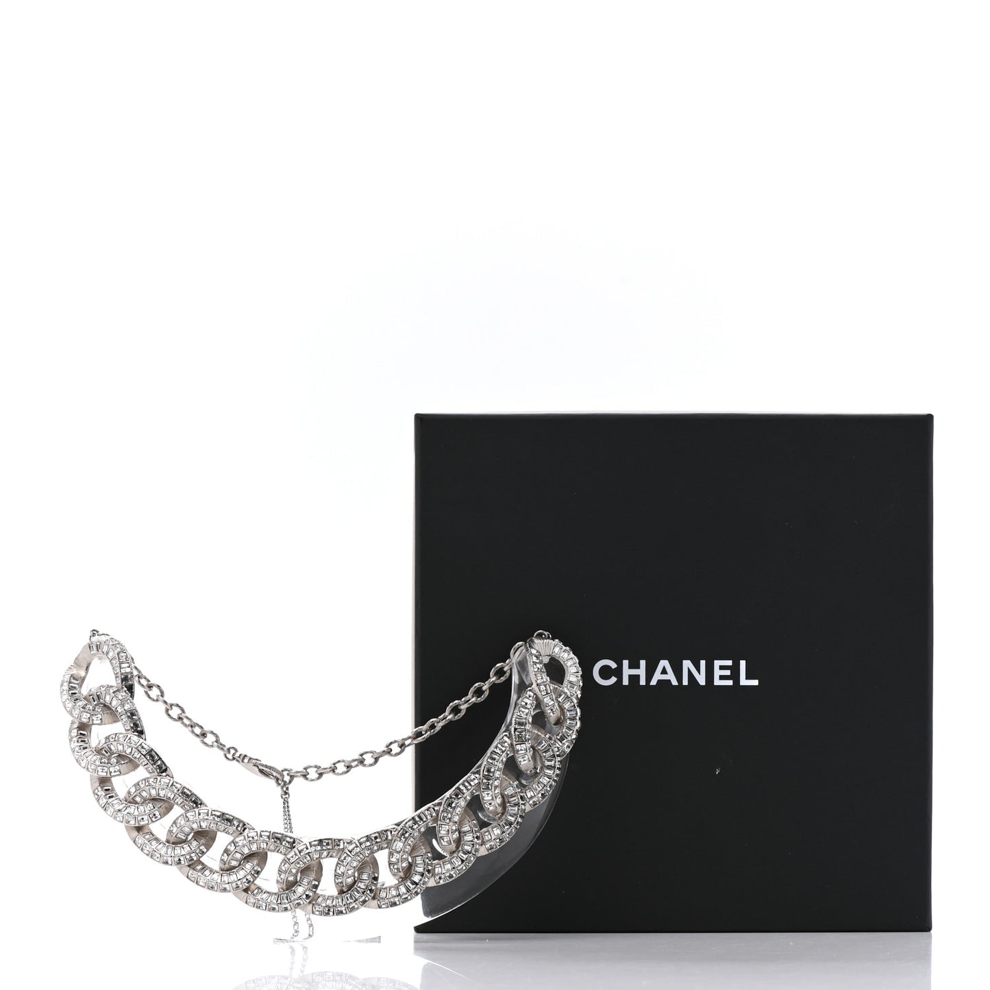 Baguette Crystal CC Chain Link Choker Necklace Silver