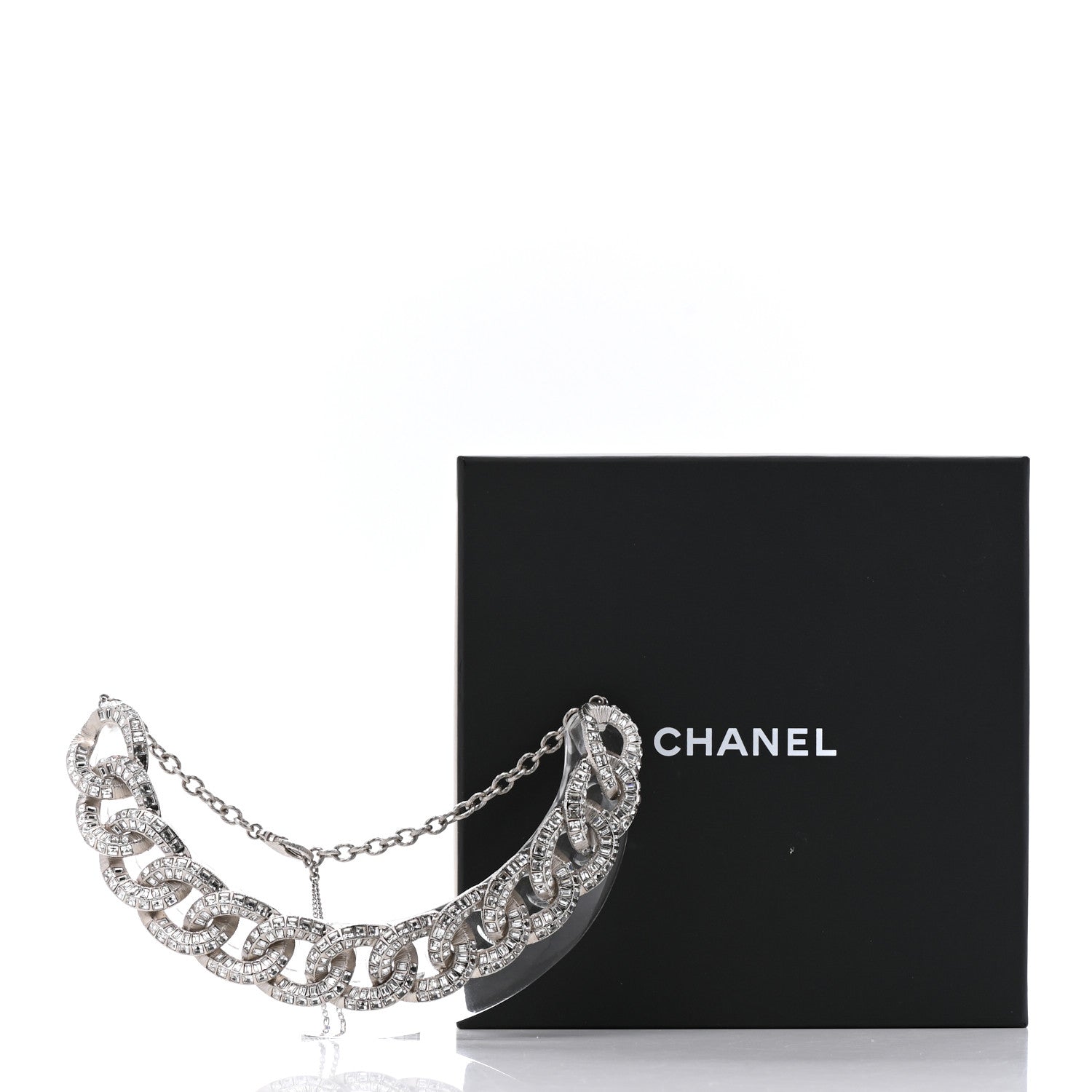 Chanel Baguette Crystal CC Chain Link Choker Necklace Silver 7 of 7