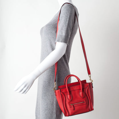 Celine Drummed Leather Nano Luggage Coquelicot Red 2 of 8
