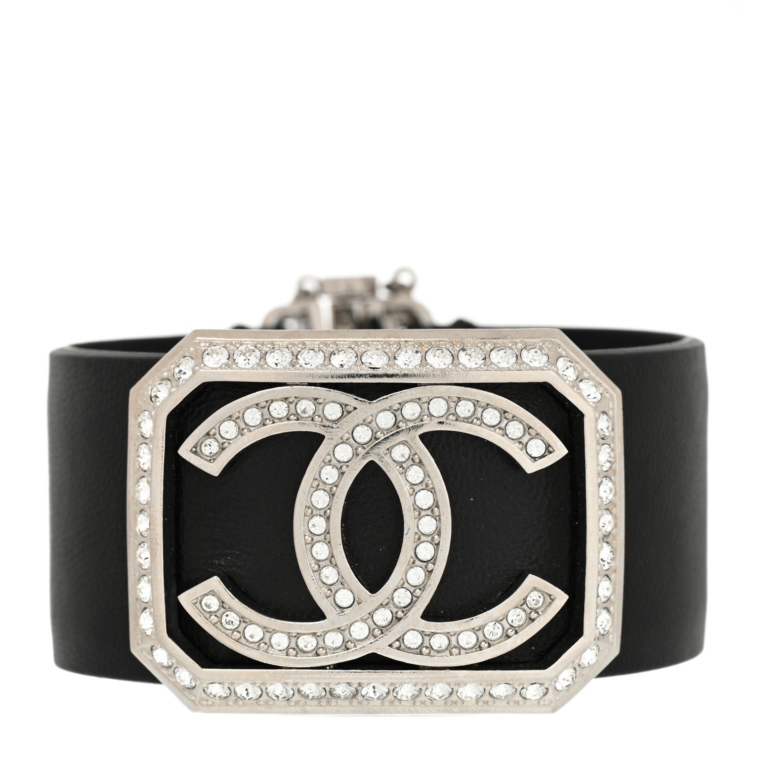 Chanel Calfskin Crystal CC Cuff Bracelet M Black 1 of 7