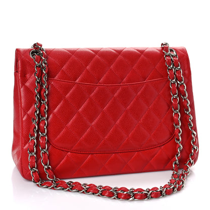 Chanel Caviar Quilted Jumbo Double Flap Red 3 of 10