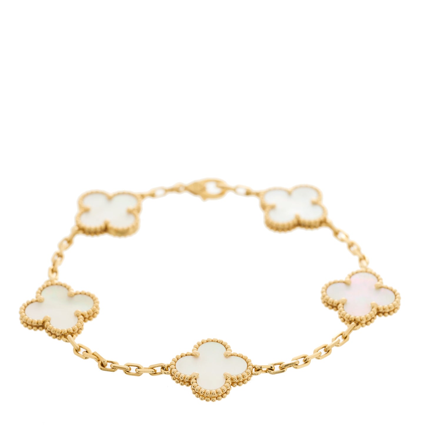 18K Yellow Gold Mother of Pearl 5 Motifs Vintage Alhambra Bracelet