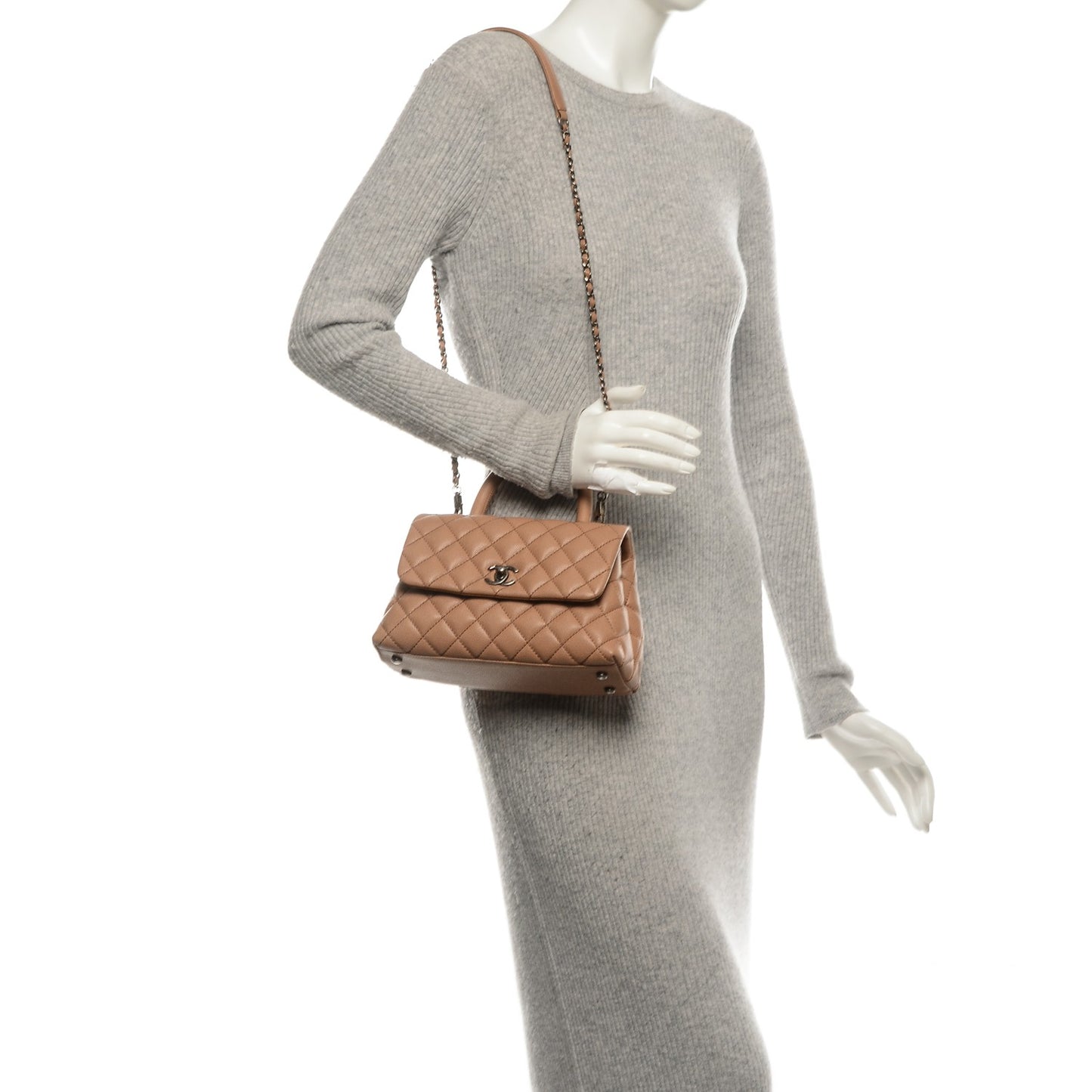 Caviar Quilted Mini Coco Handle Flap Camel
