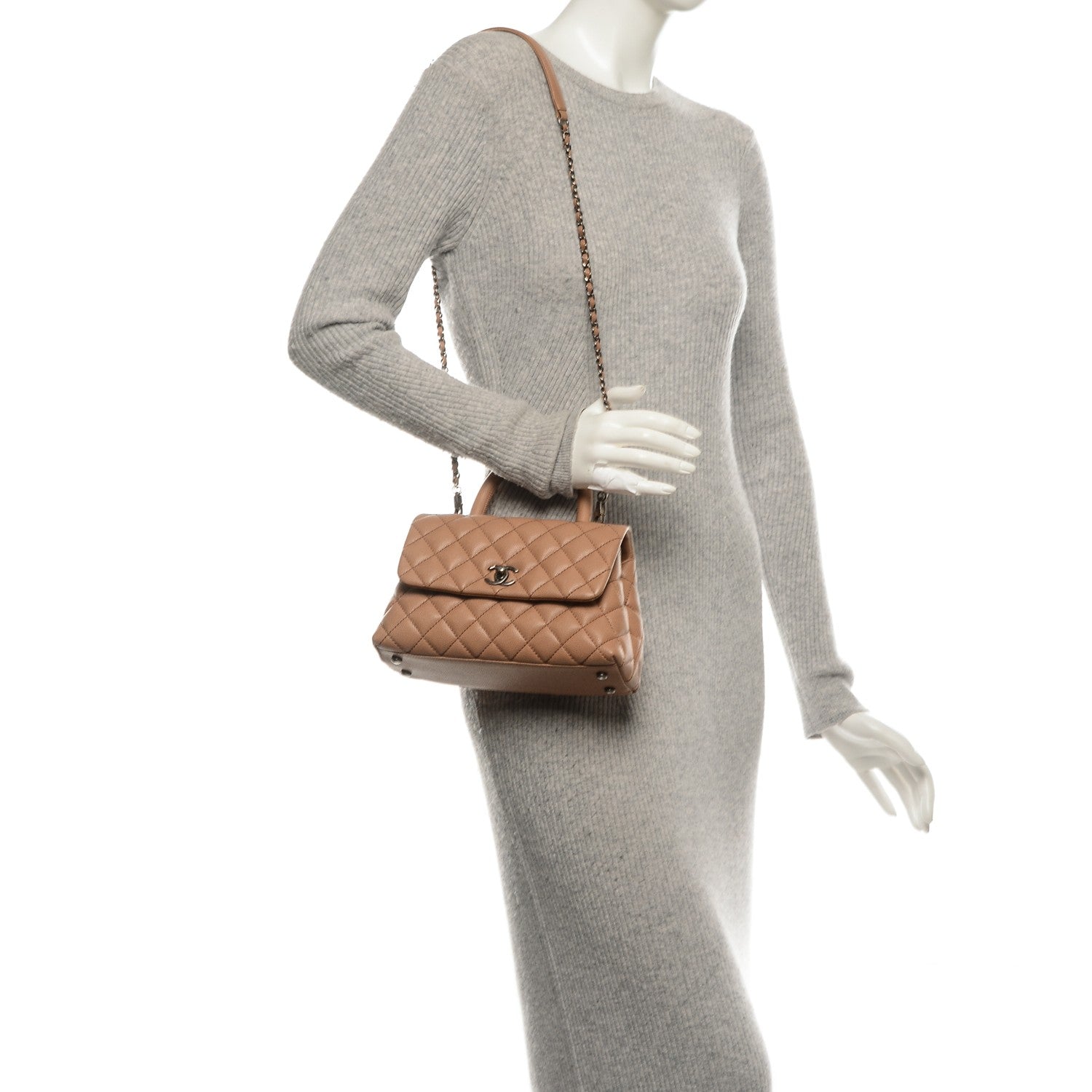 Chanel Caviar Quilted Mini Coco Handle Flap Camel 2 of 7
