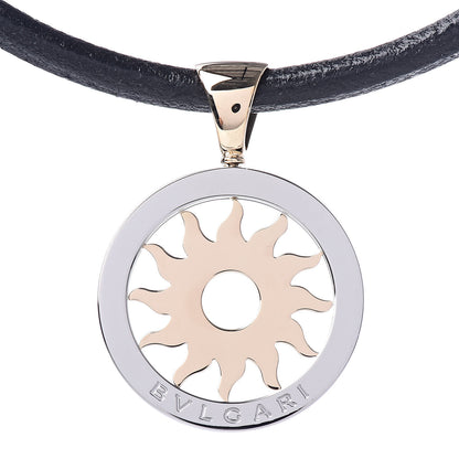 Bulgari 18K Yellow Gold Stainless Steel Calfskin Tondo Sun Pendant Necklace Black 4 of 6