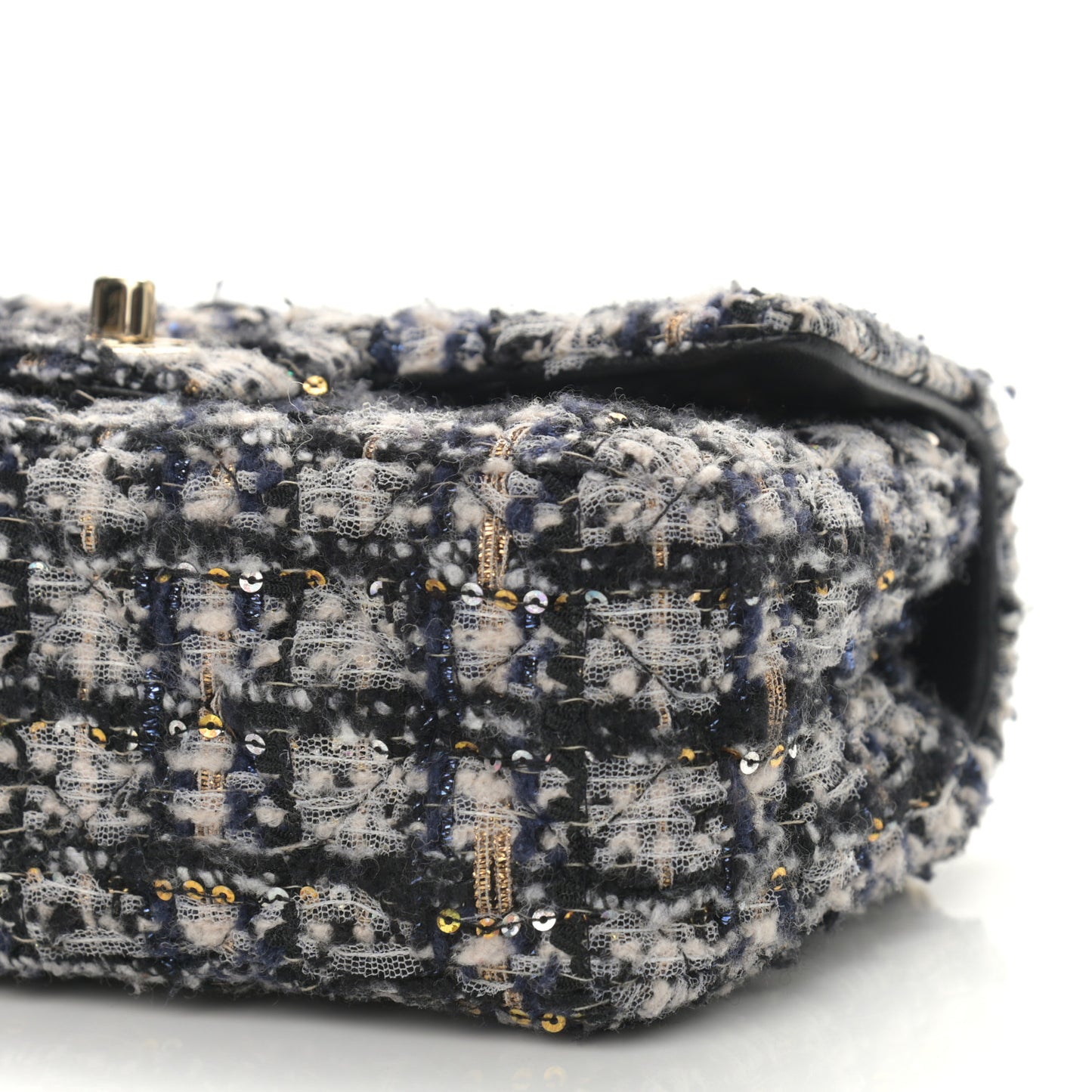 Glittered Tweed Quilted Mini Rectangular Flap Navy Blue