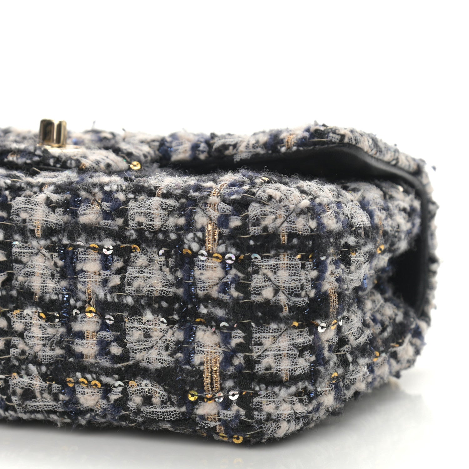 Chanel Glittered Tweed Quilted Mini Rectangular Flap Navy Blue 9 of 9