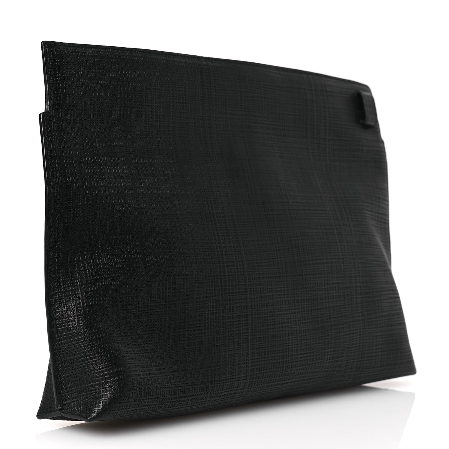 Calfskin Linen Embossed Large T Pouch Black