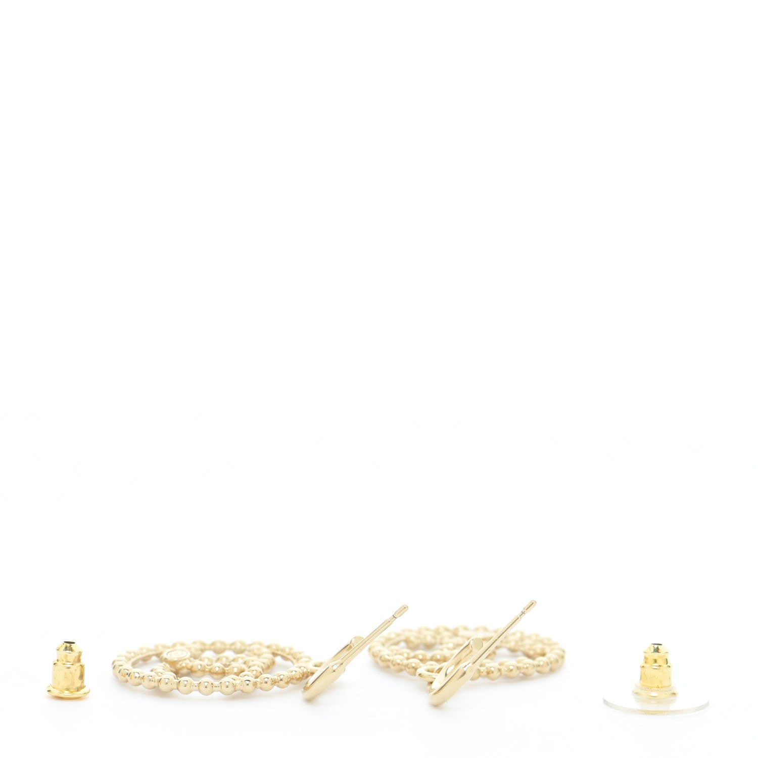 Chanel Metal Bead Round CC Drop Earrings Gold 3 of 6