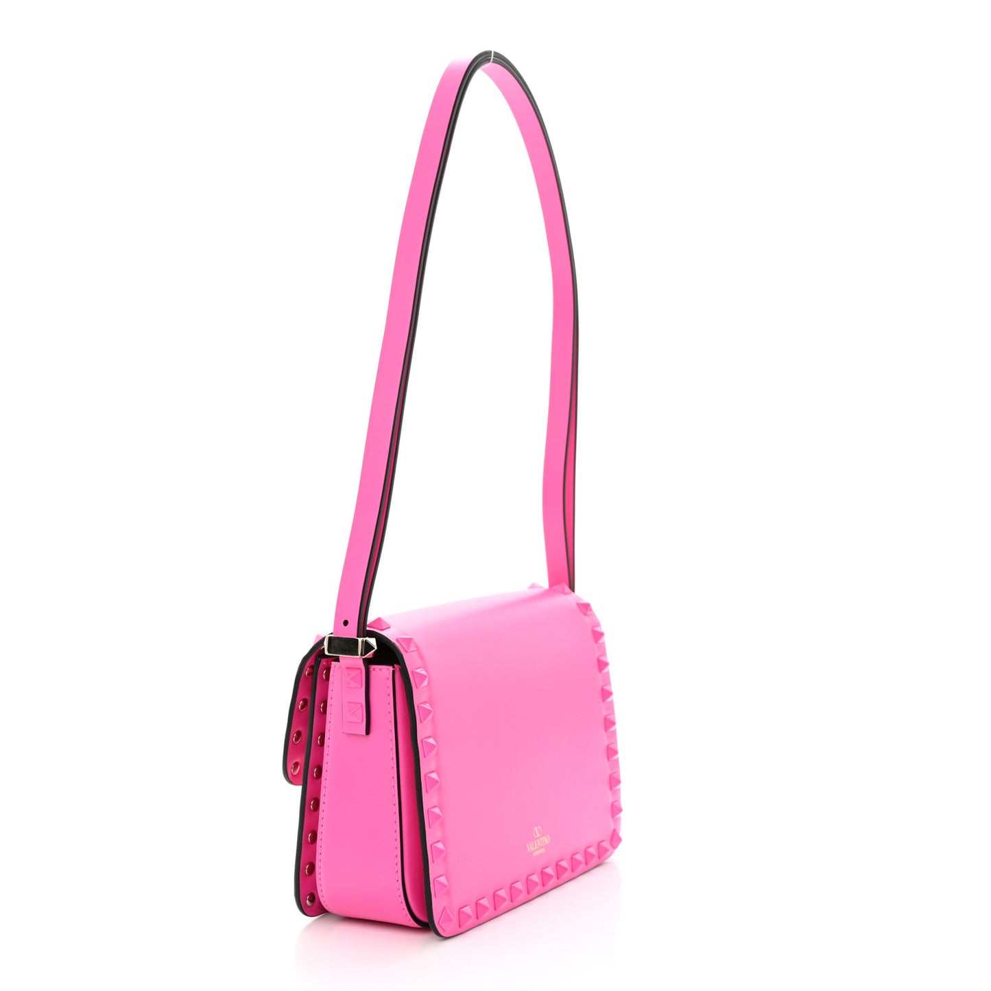 Smooth Calfskin Enamel Tonal Small Rockstud23 Shoulder Bag Pink PP