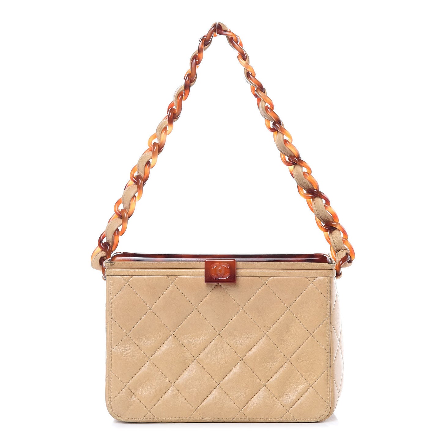 Lambskin Quilted Tortoise Box Bag Beige